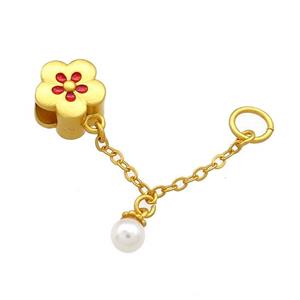 Copper Flower Pendant White Pearlized Resin 18K Gold Plated, approx 10.5mm, 4mm hole, 5mm, 35mm length [FD13502]
