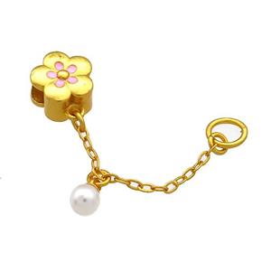 Copper Flower Pendant White Pearlized Resin 18K Gold Plated, approx 10.5mm, 4mm hole, 5mm, 35mm length [FD13503]
