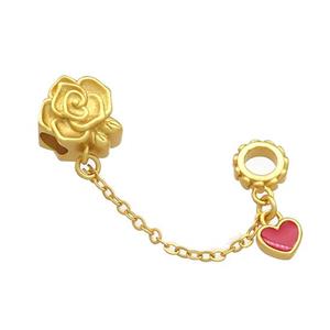 Copper Flower Pendant Heart Red Cloisonne 18K Gold Plated, approx 11mm, 4mm hole, 7mm, 35mm length [FD13504]