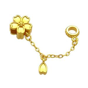 Copper Flower Pendant Unfade 18K Gold Plated, approx 11mm, 4mm hole, 4x6mm, 35mm length [FD13506]