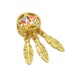 Copper Star Pendant Multicolor Cloisonne Leaf 18K Gold Plated, approx 11mm, 4mm hole, 4x11mm [FD13513]