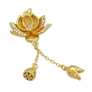 Copper Lotus Flower Pendant Pave Zircon Unfade 18K Gold Plated, approx 20-25mm, 7mm [FD13520]