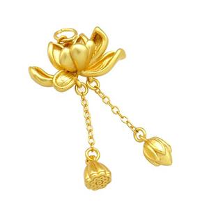 Copper Lotus Flower Pendant Unfade 18K Gold Plated, approx 15-25mm, 8-11mm [FD13525]
