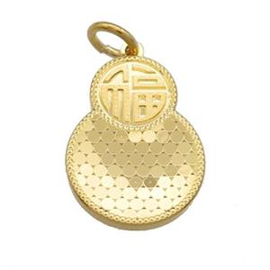 Copper Circle Pendant Double FU Unfade 18K Gold Plated, approx 14-20mm [FD13537]