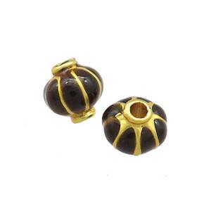 Copper Lantern Beads Black Enamel Gold Plated, approx 8mm [FD13547]