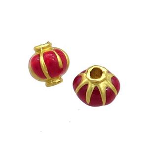 Copper Lantern Beads Red Enamel Gold Plated, approx 8mm [FD13551]