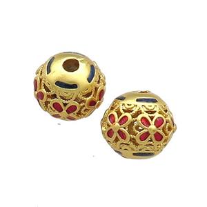 Copper Round Beads Painted Gold Plated, approx 9mm [FD13553]