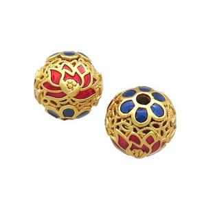 Copper Round Beads Painted Gold Plated, approx 10mm [FD13556]