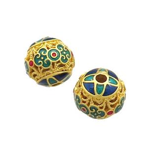 Copper Round Beads Painted Gold Plated, approx 10mm [FD13559]