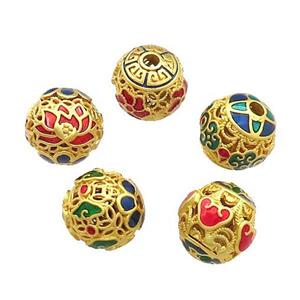 Copper Round Beads Painted Gold Plated Mixed, approx 10mm [FD13560]
