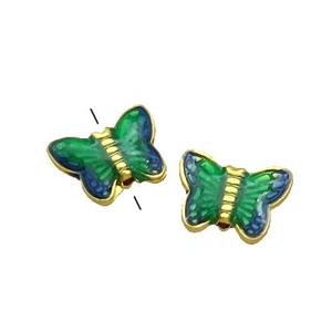 Copper Butterfly Beads Green Painted Gold Plated, approx 8-10mm [FD13569]