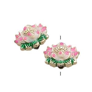 Copper Lotus Flower Beads Pink Painted Gold Plated, approx 9-12mm [FD13570]