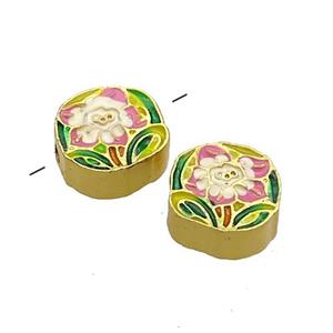 Copper Flower Beads Multicolor Painted Gold Plated, approx 11mm [FD13580]