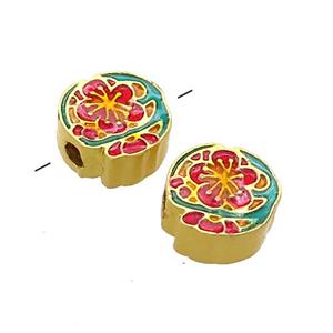Copper Flower Beads Multicolor Painted Gold Plated, approx 11mm [FD13582]