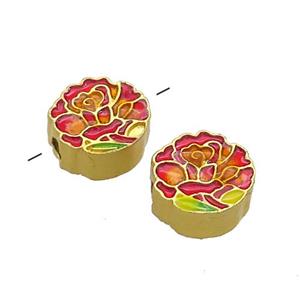 Copper Flower Beads Red Painted Gold Plated, approx 11mm [FD13583]