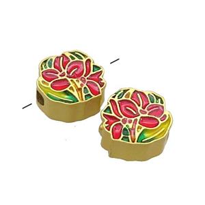 Copper Flower Beads Multicolor Painted Gold Plated, approx 11mm [FD13584]