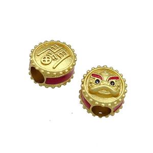 Copper Tiger Beads Painted Large Hole Gold Plated, approx 11mm, 4mm hole [FD13588]