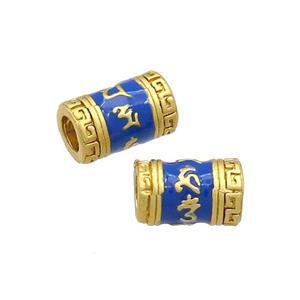 Copper Tube Beads Blue Painted Buddhist Large Hole Gold Plated, approx 7-12mm, 4mm hole [FD13591]