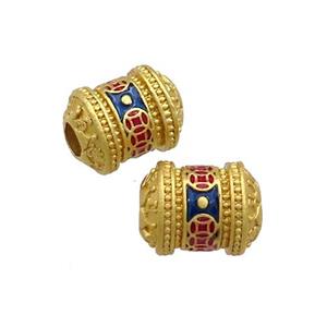 Copper Tube Beads Multicolor Painted Large Hole Gold Plated, approx 10-13mm, 4mm hole [FD13592]