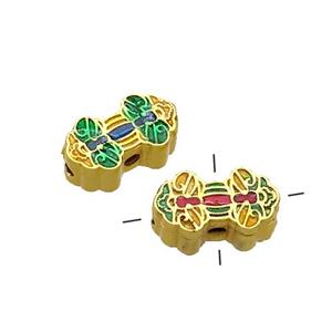 Copper Dragonfly Beads Multicolor Painted Cross Hole Gold Plated, approx 6-10mm [FD13593]