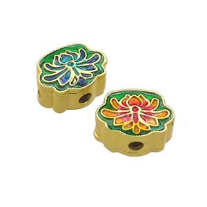 Copper Flower Beads Multicolor Painted Gold Plated, approx 8.5-11mm [FD13598]