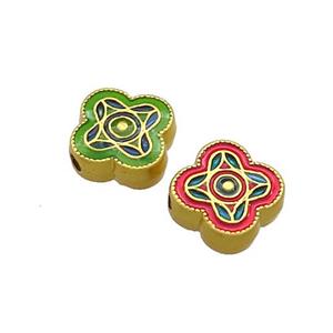 Copper Clover Beads Multicolor Painted Gold Plated, approx 12mm [FD13599]