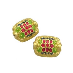 Copper Rectangle Beads Multicolor Painted Gold Plated, approx 10-13.5mm [FD13601]
