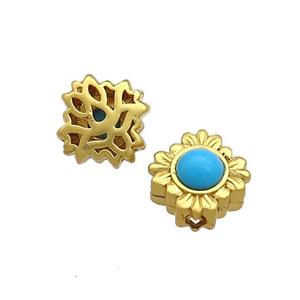 Copper Flower Beads Pave Jade Gold Plated, approx 10mm [FD13604]