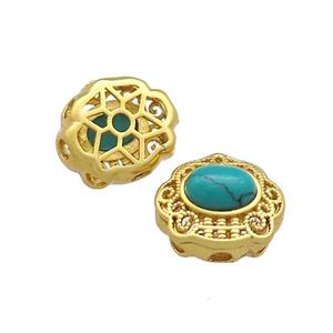 Copper Beads Pave Teal Turquoise Gold Plated, approx 12-13.5mm [FD13606]