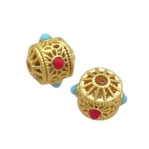 Copper Tube Beads Pave Gemstone Large Hole Gold Plated, approx 10mm, 2mm hole [FD13609]