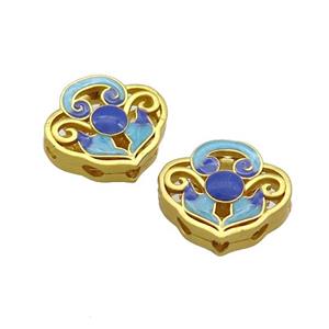 Copper Flower Beads Blue Cloisonne Gold Plated, approx 15.5-17mm [FD13614]