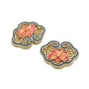Copper Flower Talisman Beads Painted Flower Gold Plated, approx 14.5-20mm [FD13616]