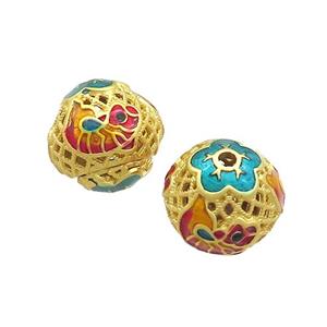 Copper Round Beads Painted Gold Plated, approx 13.5mm [FD13617]