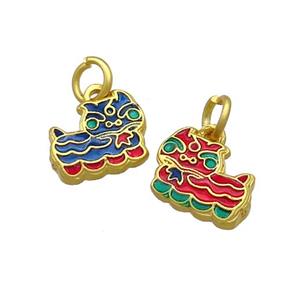 Copper Pixiu Pendant Multicolor Painted Gold Plated, approx 10-13mm, 4mm hole [FD13647]