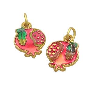 Copper Pomegranate Pendant Red Painted Gold Plated, approx 13mm [FD13650]