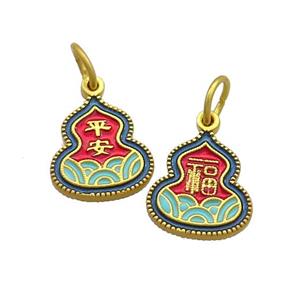 Copper Gourd Pendant Multicolor Painted Talisman Gold Plated, approx 11.5-12.5mm [FD13651]