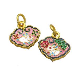 Copper Cloudy Pendant Multicolor Painted Rabbit Gold Plated, approx 12-15mm [FD13652]