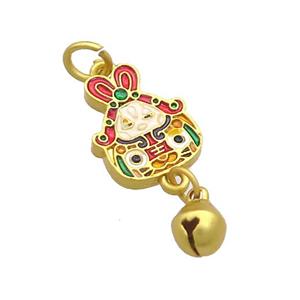 Copper Talisman Pendant Tiger Rabbit Multicolor Painted Gold Plated, approx 13-15mm, 6mm [FD13656]
