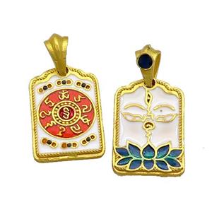 Copper Talisman Pendant Rectangle Multicolor Painted Gold Plated, approx 12-19mm [FD13657]