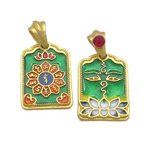 Copper Talisman Pendant Rectangle Multicolor Painted Gold Plated, approx 12-19mm [FD13658]