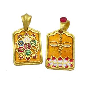 Copper Talisman Pendant Rectangle Multicolor Painted Gold Plated, approx 12-19mm [FD13659]