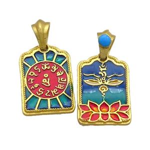 Copper Talisman Pendant Rectangle Multicolor Painted Gold Plated, approx 12-19mm [FD13660]