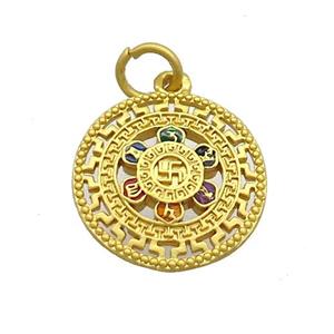 Copper Circle Pendant Buddhist Gold Plated, approx 18mm [FD13662]