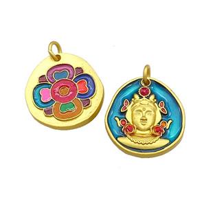 Copper Buddha Pendant Multicolor Painted Gold Plated, approx 20-22mm [FD13663]