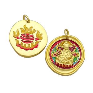 Copper Buddha Pendant Multicolor Painted Gold Plated, approx 23-26mm [FD13664]