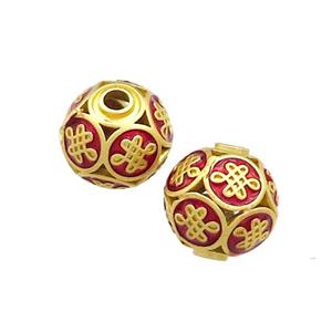 Copper Round Beads Red Painted Knot Gold Plated, approx 10mm [FD13669]