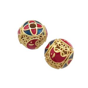 Copper Round Beads Multicolor Painted Gold Plated, approx 10mm [FD13670]