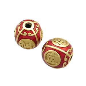 Copper Round Beads Red Painted Gold Plated, approx 11mm [FD13671]