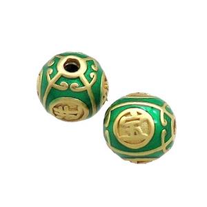 Copper Round Beads Green Painted Gold Plated, approx 11mm [FD13672]