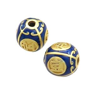 Copper Round Beads Blue Painted Gold Plated, approx 11mm [FD13673]